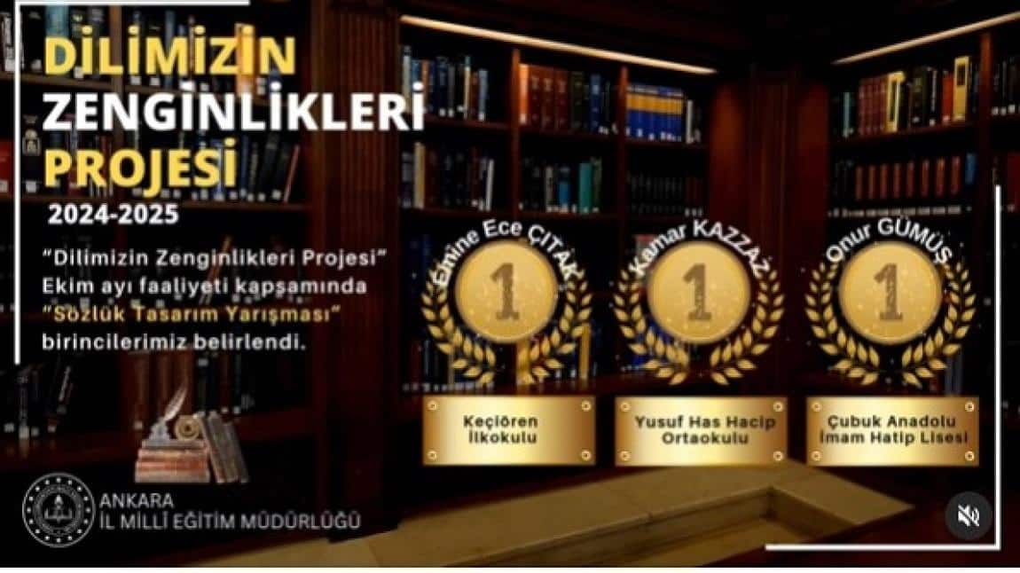 Okulumuz Dilimizin Zenginlikleri Projesi'nde Ankara 1. oldu.